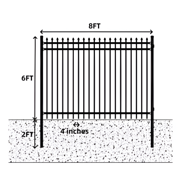 EMC Single 8’×6′ Sharp Top Industrial Ornamental Fence