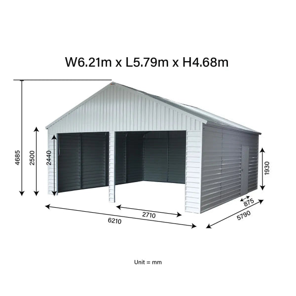 EMC 21'x19' Heavy Duty Double Metal Garage Shed, 75 MPH Wind Rated