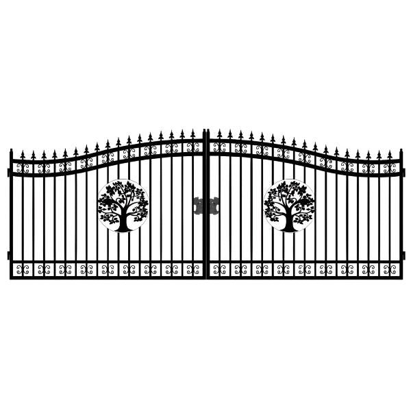 EMC 20 ft. Wrought Iron Driveway Gate - Tree Design, Heavy-Duty