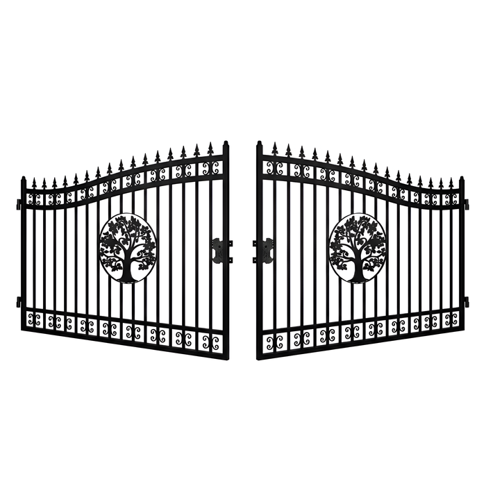 EMC 20 ft. Wrought Iron Driveway Gate - Tree Design, Heavy-Duty