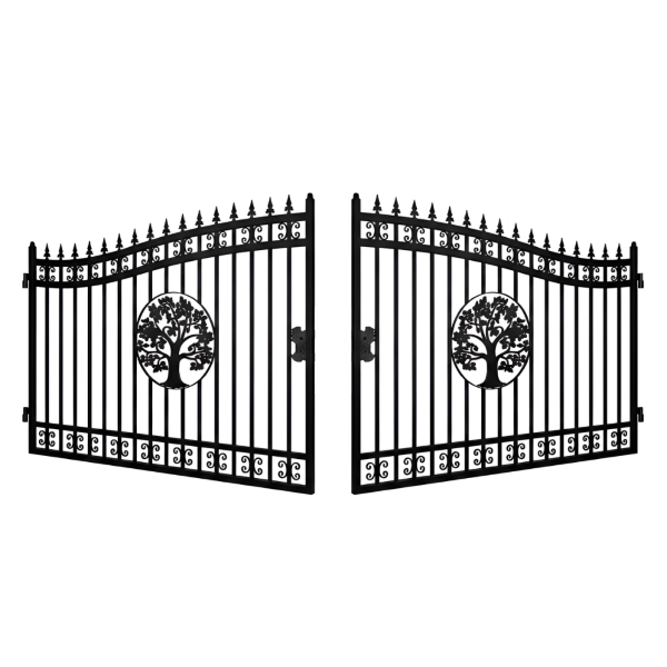 EMC 14 ft. Wrought Iron Driveway Gate - Tree Design, Heavy-Duty