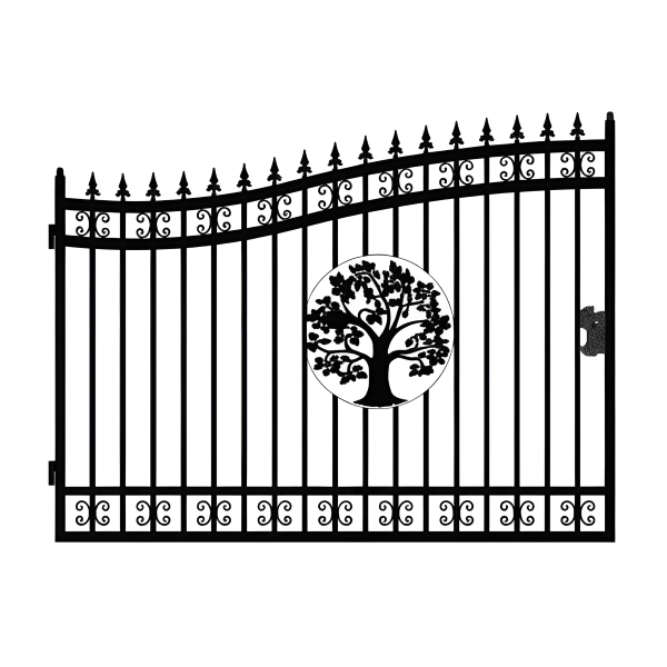 EMC 14 ft. Wrought Iron Driveway Gate - Tree Design, Heavy-Duty