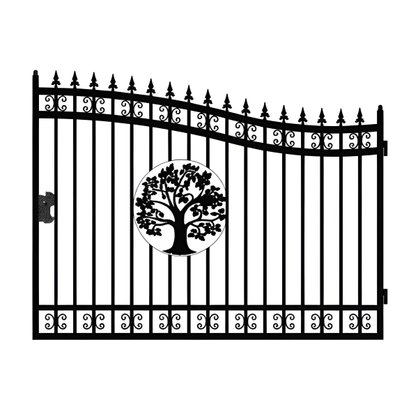 EMC 14 ft. Wrought Iron Driveway Gate - Tree Design, Heavy-Duty