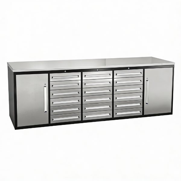 EMC 10ft Stainless Steel Workbench Cabinet Combo 18 Drawers 2 Cabinets