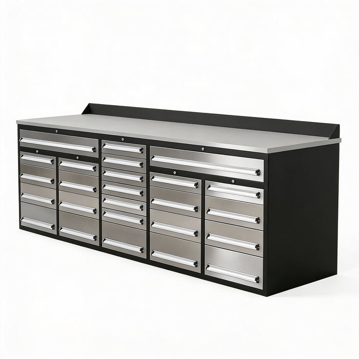 EMC 10ft Stainless Steel Workbench Cabinet Combo 25 Drawers_D3S