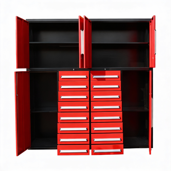EMC 7ft Red Workbench Cabinet Combo 16 Drawers 6 Cabinets