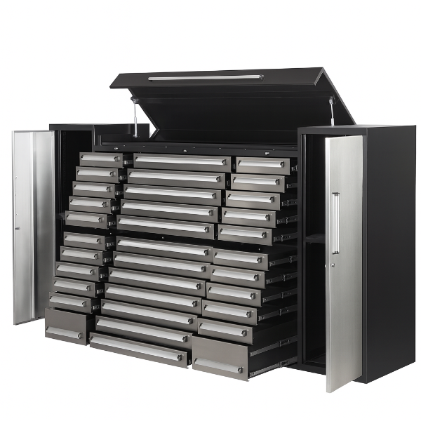 EMC 8.5ft Silver Workbench Cabinet Combo 34 Drawers 2 Cabinets